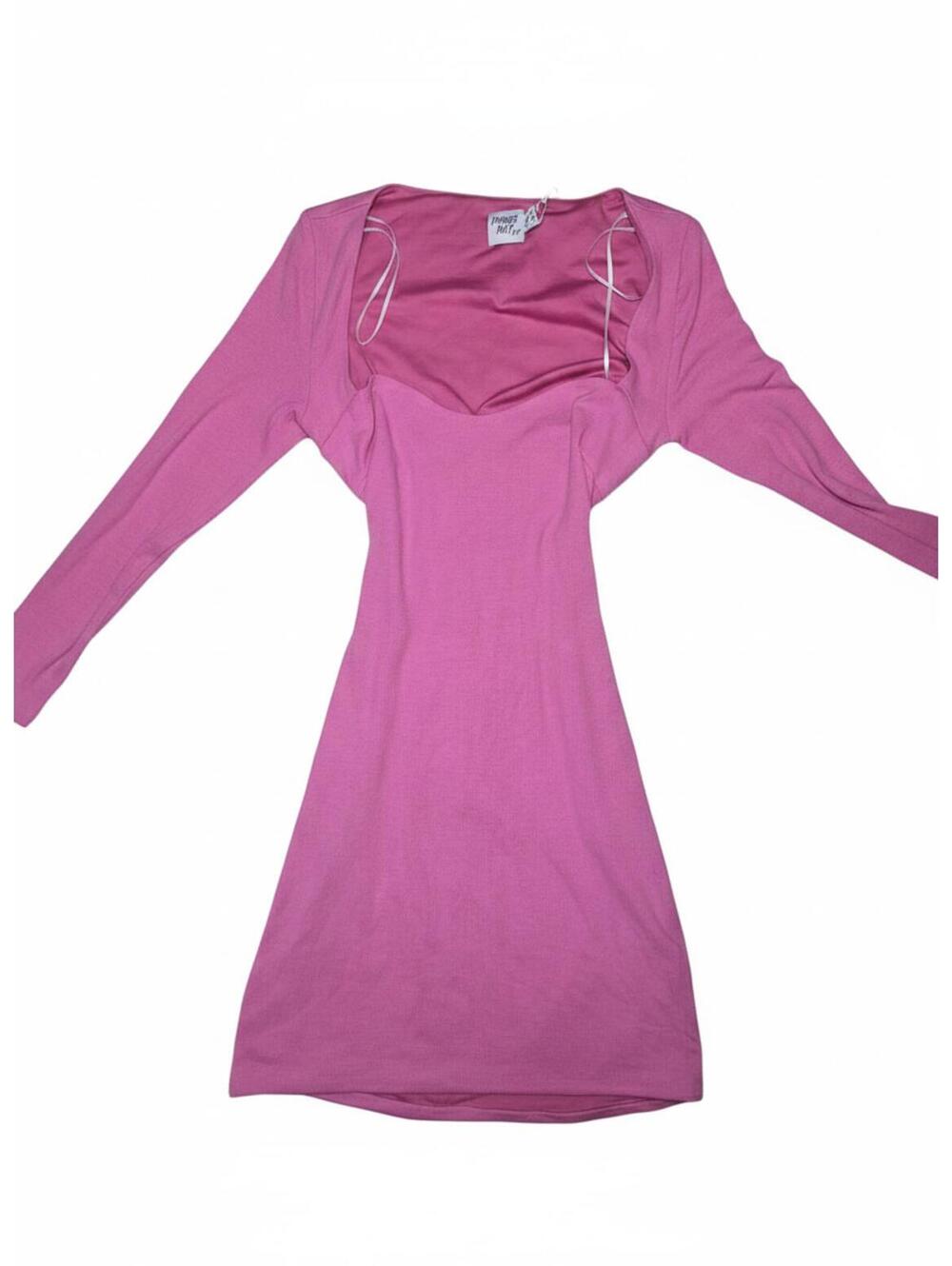 Pink Long Sleeve Ribbed Bodycon Dress